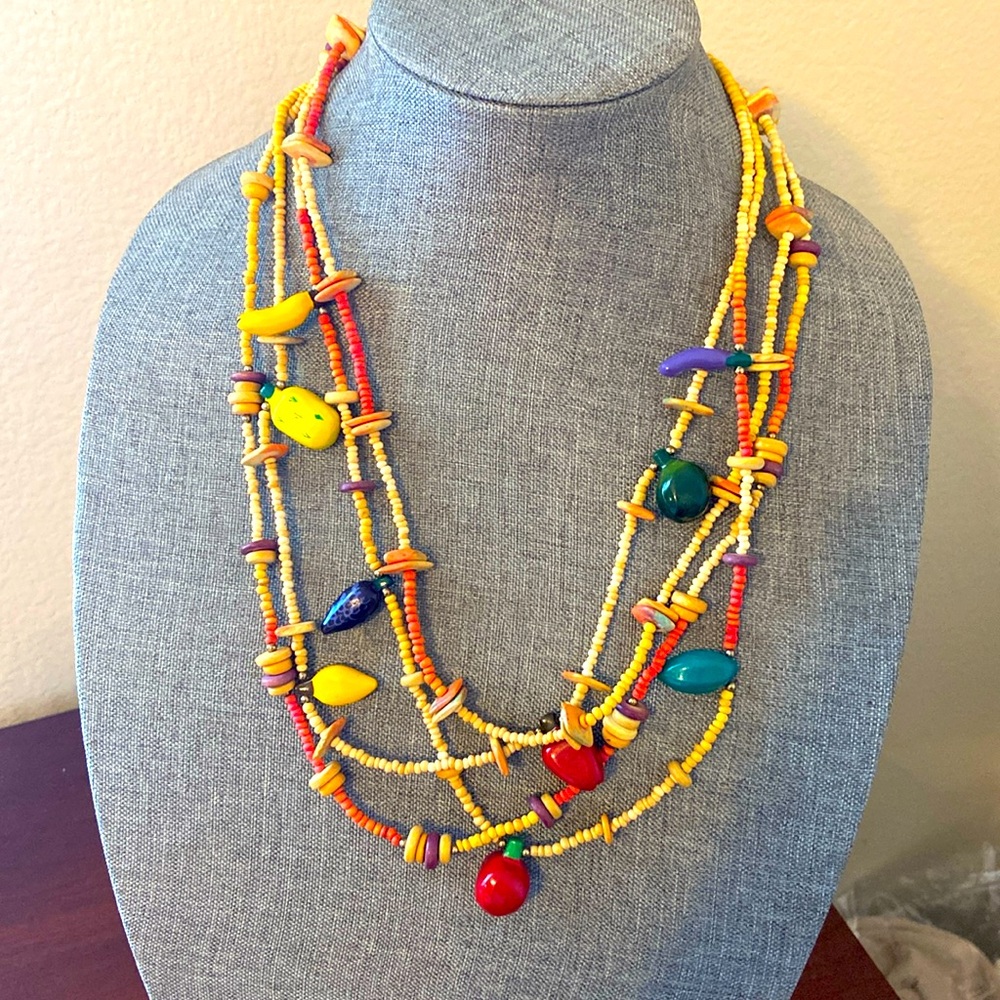 Vintage 70s Wood Beaded Necklace